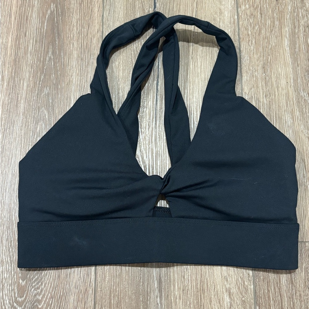 Fabletics Black Sports Bra with Knot Detail